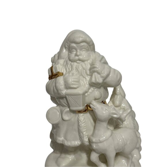 Vintage Trim A Home Porcelain Santa Figure With Deer & Tree Accents Christmas - Picture 6 of 6